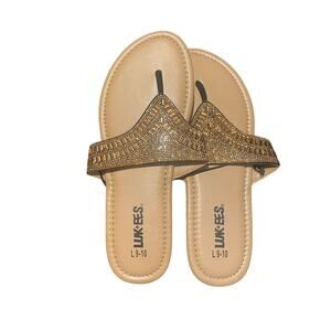 ❤️ Mukluks Luk-ees Beaded Sparkle Flip-Flops Slip-On Brown Size Large 9-10